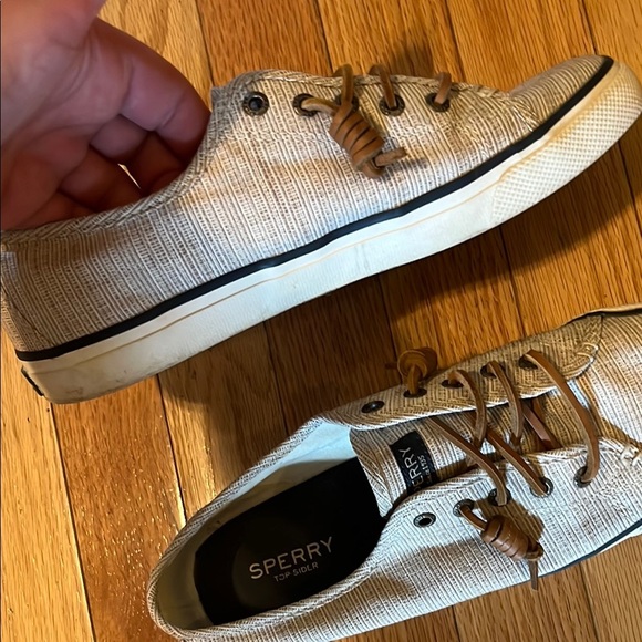 Sperry Textured Beige Sneakers with Brown Accents - Picture 6 of 8